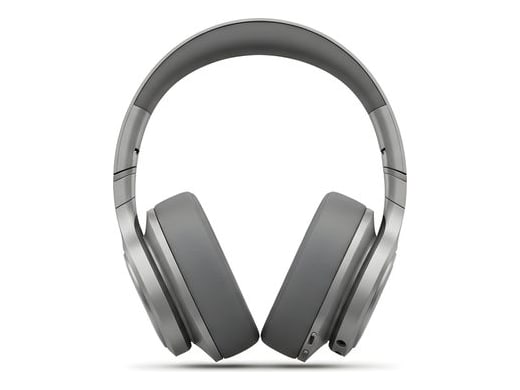 Casque audio gris sur fond blanc